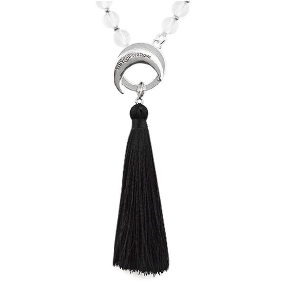 Clear Quartz Limitless Mala by Tiny Devotion Obsidian Silk Silver Tassles - Picture 7 of 8